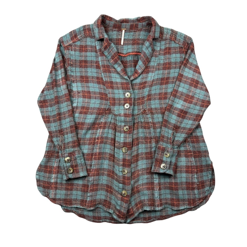 Free‎ People Top Women XS Plaid All About The Feels Buttons Oversized Wool Blend